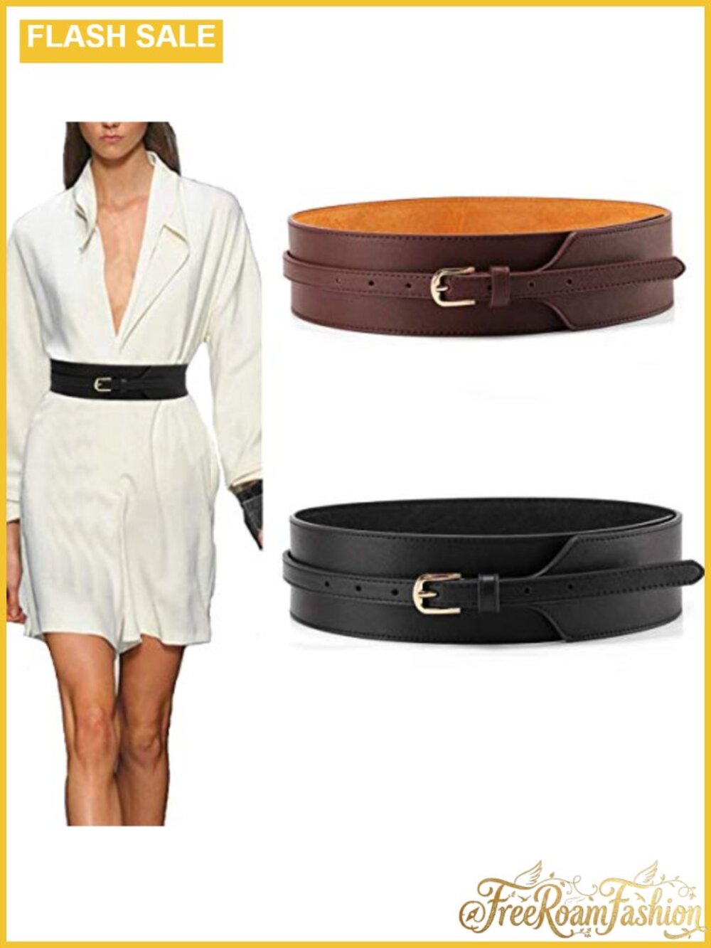 Women's Wide Knotted Belt Design PU Leather Waistband Simple Belt 39"